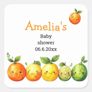 Zoete Citrus Lieve Baby Shower Vierkante Sticker