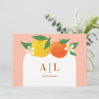 Zoete Citrus Platte Monogram Verlaat Dankkaart Bedankkaart