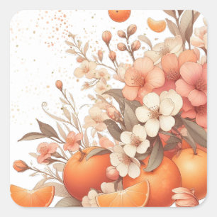 Zoete citrus sinaasappels en bloemen Nieuw adres Vierkante Sticker