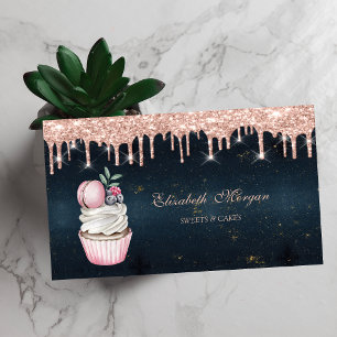 Zoete Cupcake Macaroon Roze Gouden Druppels Donker Visitekaartje
