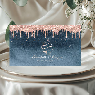 Zoete Cupcake Roze Goud Druppels Diamanten Blauw Visitekaartje