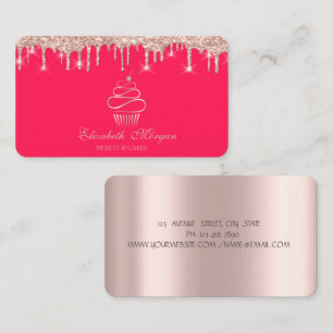 Zoete Cupcake Roze Goud Druppels Rood Visitekaartje