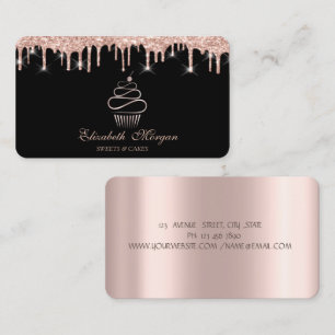 Zoete Cupcake Roze Goud Druppels Zwart Visitekaartje