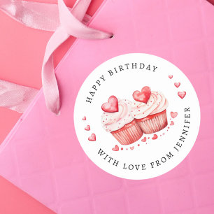Zoete cupcakes Gelukkige Verjaardag Ronde Sticker