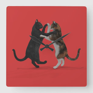 Zoete dansende katten vierkante klok