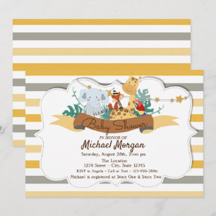 Zoete Dieren Safari Gestreepte Baby Shower Kaart