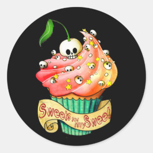 Zoete & dodelijke schedel cupcake ronde sticker