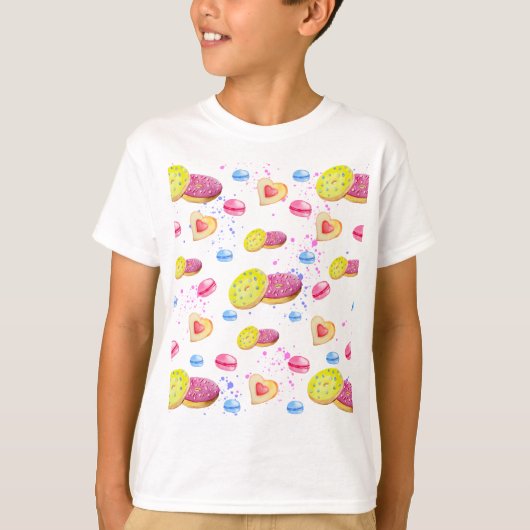 Zoete donuts met kleurrijk glazen patroon t-shirt (Voorkant)