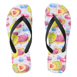 Zoete donuts met kleurrijk glazuurpatroon teenslippers