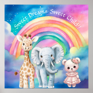 Zoete Dromen Regenboog Olifant & Giraffe Slaapkame Poster