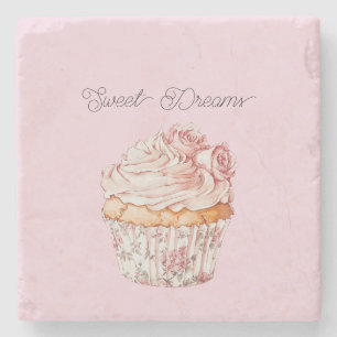 Zoete Dromen Roze Rozen Bloemige Cupcake Stenen Onderzetter