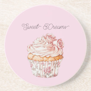Zoete Dromen Roze Rozen Bloemige Cupcake Zandsteen Onderzetter