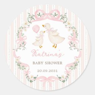 Zoete Dwaas Ganzen Roze Strik Bloemige Baby Shower Ronde Sticker