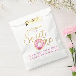 Zoete Eén Donut 1e Verjaardag Roze Gouden Behandel Bedankzakje