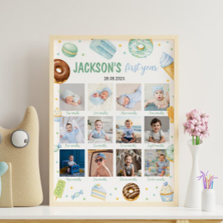 Zoete Eén Donut Pastel Eerste Jaar Foto Mijlpaal Poster
