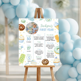 Zoete Eén Donut Verjaardagsfeest Foto Mijlpaal Poster