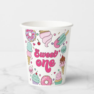 Zoete Eén Ijs en Snoepjes Verjaardag Papieren Bekers