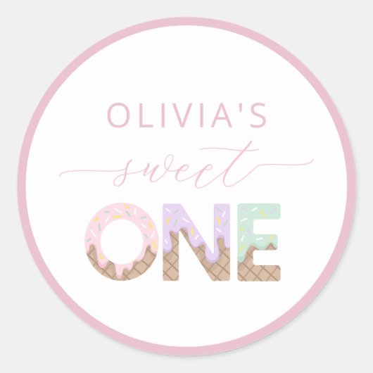 Zoete Eén Ijs Verjaardags Favor Sticker (Voorkant)