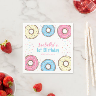 Zoete Eén Sprinkels Donut 1e Verjaardagsfeestje Servet