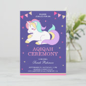 Zoete Eenhoorn Baby Meisje Aqiqah Kaart (Staand voorkant)