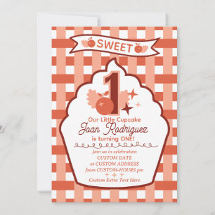 Zoete Eerste Verjaardag Gingham Foto Uitnodigingen