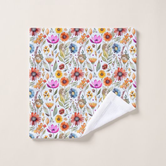 Zoete en Schattige Wildbloemen & Hedgehog Pattern Bad Handdoek (Wasdoekje)