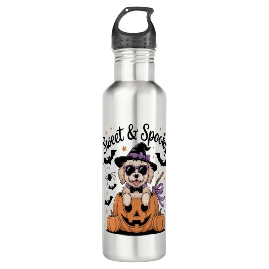 Zoete en spookachtige hond Halloween Waterfles (Voorkant)