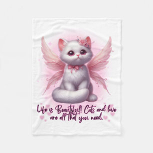 Zoete engel kitten met vleugels het leven is mooi fleece deken