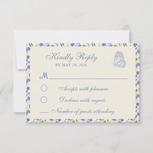 Zoete Erwt Bloemig Blauw en Crème RSVP Kaartje (Voorkant)