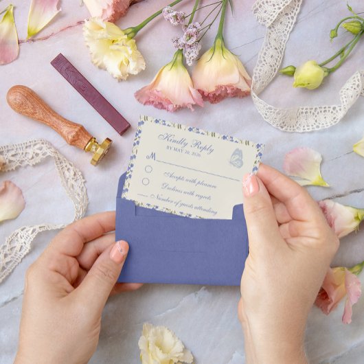 Zoete Erwt Bloemig Blauw en Crème RSVP Kaartje