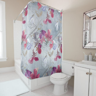 Zoete Erwt Bloemmotief op Blauw Douchegordijn