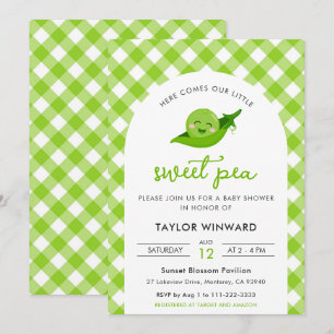 Zoete Erwt Groen Gingham Baby Shower Kaart