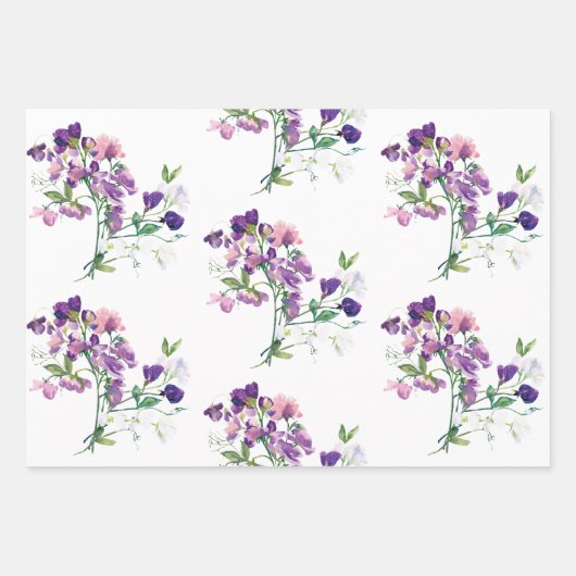 Zoete Erwt Inpakpapier Plat Vel Set van 3 (Voorkant)