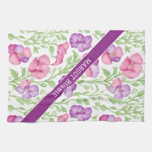 Zoete erwt Waterverf Kleurrijk Gepersonaliseerd Pa Theedoek (Horizontaal)