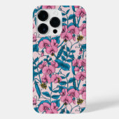Zoete erwten en hommels, roze en blauw iPhone hoesje (Achterkant)