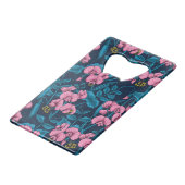 Zoete erwten en hommels, roze en blauw kredietkaart flessenopener (Achterkant Gekanteld)