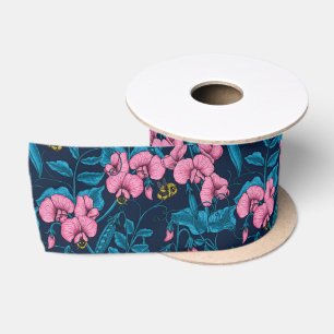 Zoete erwten en hommels, roze en blauw lint