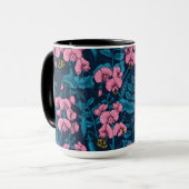 Zoete erwten en hommels, roze en blauw mok (Voorkant links)