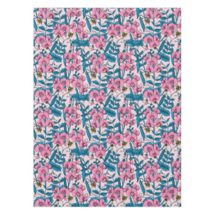 Zoete erwten en hommels, roze en blauw tafelkleed