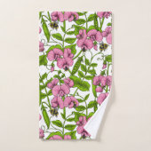 Zoete erwten en hommels, roze, groen en wit bad handdoek (Handdoek)