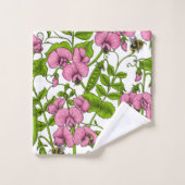 Zoete erwten en hommels, roze, groen en wit bad handdoek (Wasdoekje)