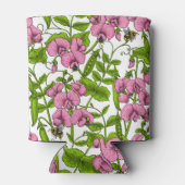 Zoete erwten en hommels, roze, groen en wit blikjeskoeler (Achterkant)