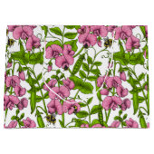 Zoete erwten en hommels, roze, groen en wit groot cadeauzakje (Voorkant)