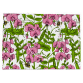 Zoete erwten en hommels, roze, groen en wit groot cadeauzakje (Achterkant)