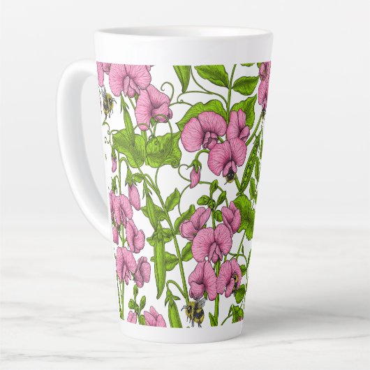 Zoete erwten en hommels, roze, groen en wit latte mok (Linkerhoek)