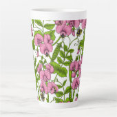 Zoete erwten en hommels, roze, groen en wit latte mok (Voorkant)