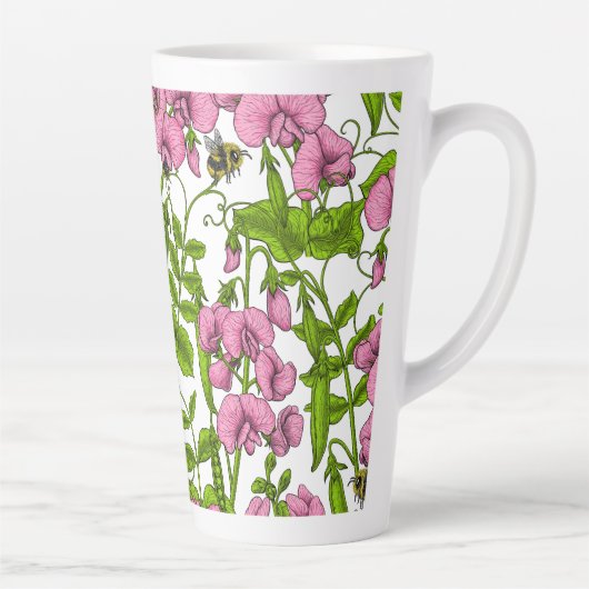 Zoete erwten en hommels, roze, groen en wit latte mok (Rechts)