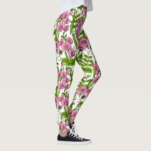 Zoete erwten en hommels, roze, groen en wit leggings (Rechts)