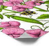Zoete erwten en hommels, roze, groen en wit poster (Hoek)
