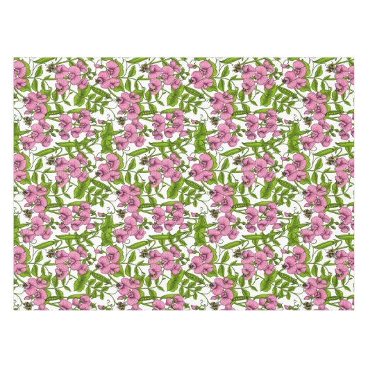 Zoete erwten en hommels, roze, groen en wit tafelkleed (Voorkant (Horizontaal))